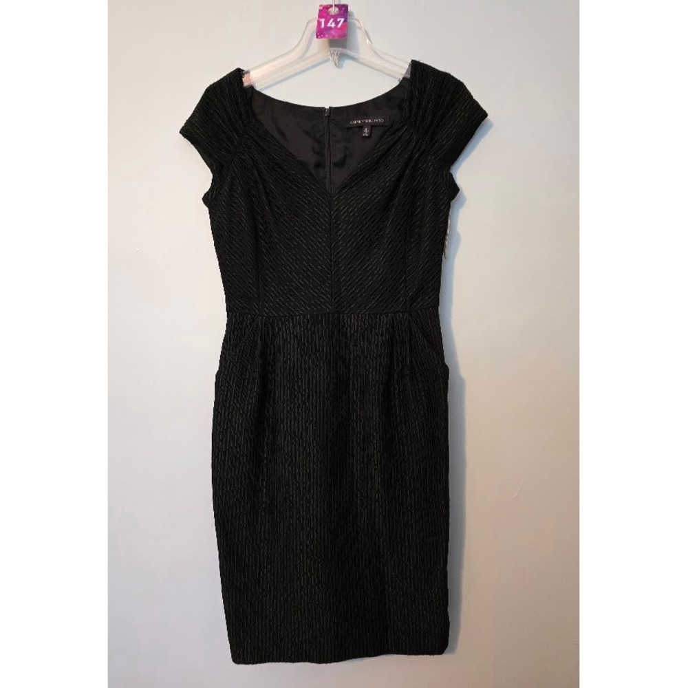 Carmen Marc Valvo Womens Dress Black Textured Cap Sleeve Sheath Formal 6 NEW